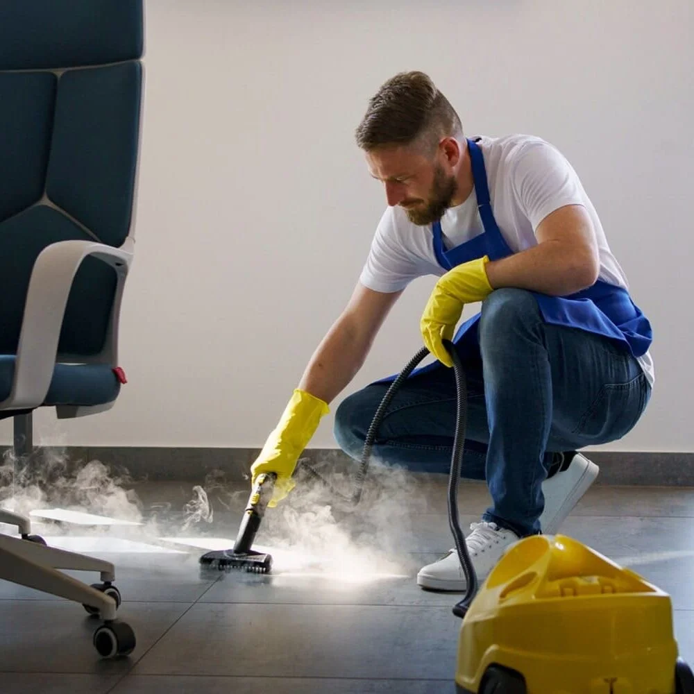 Professional team executing expert janitorial services in a Sarasota County business facility